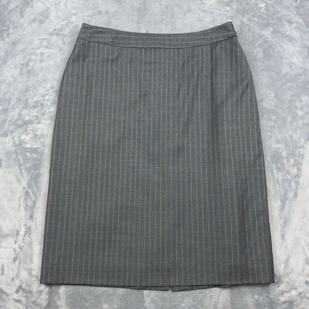 Brooks Brothers 346 Pencil Skirt Womens Size 8 Gray Wool Striped Lined Back Slit